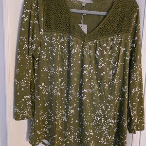 Daniel Rainn Women's Green Print Shirt Size XL Peasant Style size M NWT